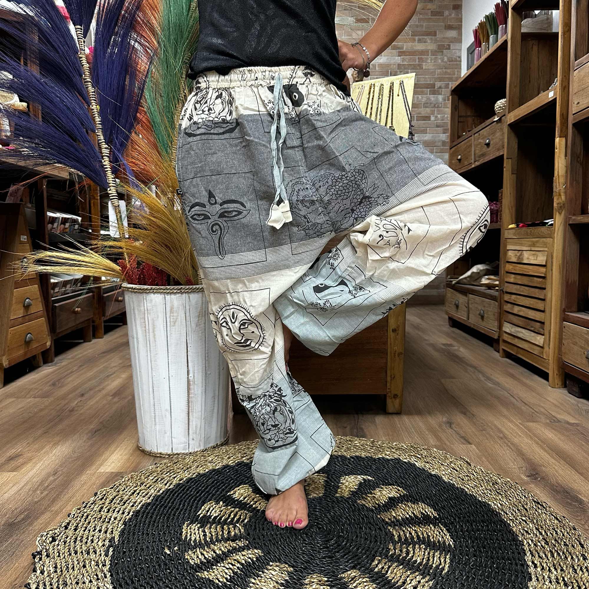 Yoga and Festival Pants - High Cross Himalayan Print on Grey - Image 2
