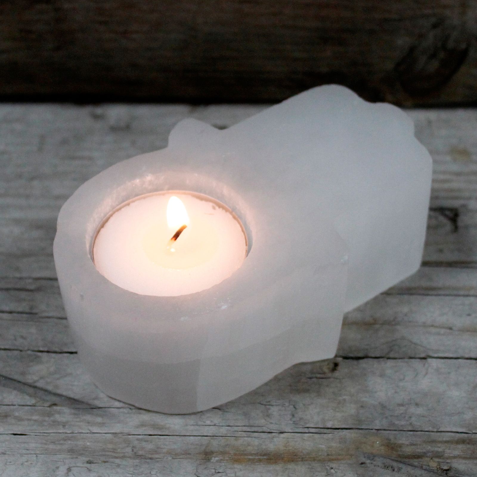 Selenite Hamsa Candle Holder - Image 2